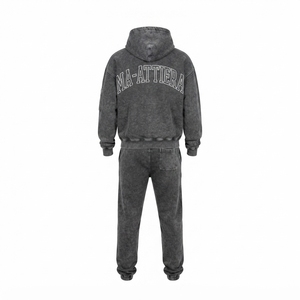 Conjunto de Sudadera con Capucha y Pantalones Jogger para Hombre, Color Gris Carbón, Lavado Ácido, Algodón y Felpa, Ropa Deportiva Urbana, OEM, Venta al Por Mayor - Product Image 3