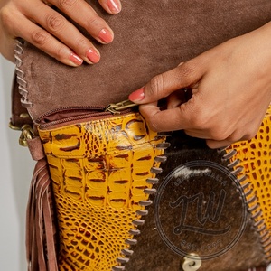 New Western Style Hair On Hide Fur Suede Leather Fringe <b>Bag</b> High Quality <b>Boho</b> Women Leather Shoulder <b>Bag</b> With Turquoise Stone - Product Image 2