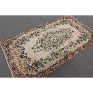 Alfombra turca Vintage de 3,8x6,7 pies, Beige, marrón, clásica, área grande, diseño de retazos rectangulares, Material de lana, látex, respetuoso con el medio ambiente - Product Image 2