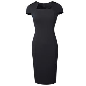 ชุดเดรสทำงานยาวถึงเข่าสำหรับผู้หญิงชุดเดรสใส่ทำงานทางการสีทึบหรูหราแบบเรียบง่ายใหม่ล่าสุด - Product Image 5