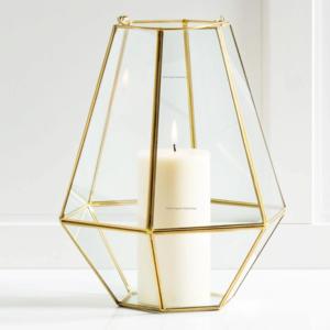 Bougie ouragans en forme d'hexagone laiton votif et verre doré fini pour la décoration de lumières de table de maison et de noël - Product Image 6