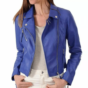 Chaqueta de cuero de piel de cordero roja para mujer auténtica 100%, moda de motociclista ajustada con características transpirables - Product Image 5