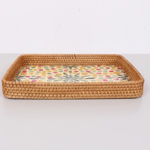 Plateau de service rectangulaire en nacre écologique avec motif de points de couleur en rotin, fait à la main, en vrac, pour la cuisine, le restaurant et le café - Product Image 5