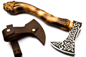 Wholesale Handmade High Quality Custom <b>Viking</b> <b>Axe</b> with Steel Head Wooden Handle for Camping Hatchet with Sheath Price - Product Image 2
