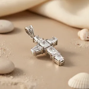 Collier pendentif en argent 925 avec zircone cubique taille baguette, pendentifs et breloques en cristal de luxe - Product Image 2