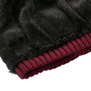 Bonnet en tricot bordeaux unisexe avec patch en simili cuir, 100% acrylique, bonnet d'hiver pour usage décontracté en extérieur, taille adulte 56-58CM - Product Image 4