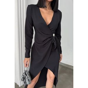 <b>Black</b> <b>Wrap</b> Dress with Brooch Detail - Product Image 2