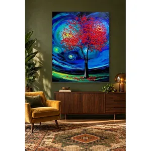 Impression sur toile de l'arbre Fida aux feuilles rouges dans une nuit étoilée - Product Image 5