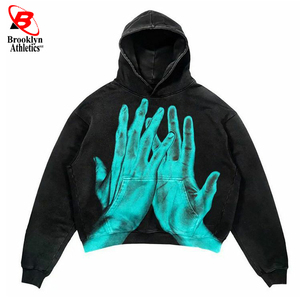 Vintage Acid Wash Pullover <b>Hoodie</b> <b>for</b> <b>Men</b> <b>Oversized</b> Streetwear <b>for</b> Winter Made of Polyester/Cotton Plain Dyed - Product Image 3