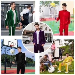Ensemble de survêtements en velours à la mode personnalisés pour hommes Combinaison de sport en velours imprimée à manches longues pour l'hiver - Product Image 6