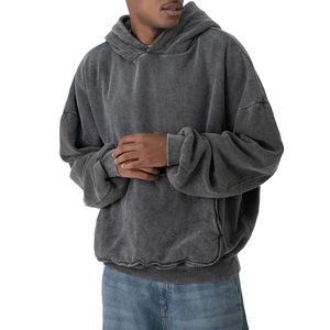 Sudadera con Capucha de Alta Calidad Personalizada, Estilo Vintage Lavado, Holgada, Cuadrada, con Bolsillo Tipo Canguro, Gruesa, para Hombre - Product Image 1