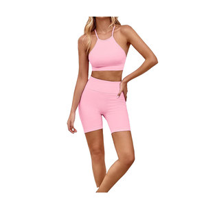 Conjunto de Sujetador y Pantalones Cortos de Yoga Personalizado para Mujer, Ropa Deportiva de Cintura Alta para Entrenamiento, Gimnasio, Cómoda, Ropa Deportiva de Algodón para Verano - Product Image 1