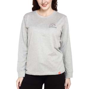 Ensemble de pyjama décontracté pour femme Evolove, manches longues, short, gris, col rond, en tissu jersey doux, imprimé Evolove - Product Image 3