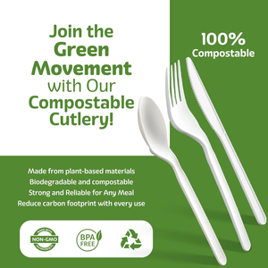 Juego de Cubiertos Desechables 100% Compostables de PLA, Tenedores, Cucharas y Cuchillos de Plástico Desechables, Utensilios Biodegradables Libres de BPA - Product Image 5