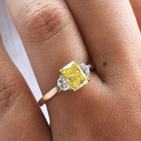 Bague de mariage de 3 ct en or blanc 14 carats, couleur jaune vif, forme rayonnante, diamant cultivé en laboratoire.