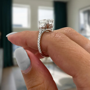 2.3ct Lab Grown Diamond <b>Cushion</b> Round Shape Three Stone <b>Wedding</b> <b>Ring</b> VS Clarity EF Color 14K Gold IGI Certified Rhodium Plated - Product Image 4