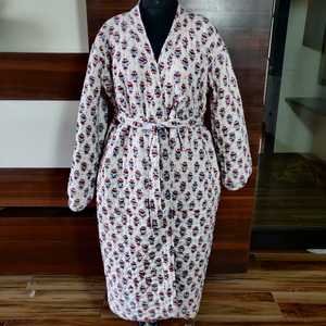 Hermoso Albornoz de unicornio con estampado Floral Rajasthani estilo Vintage algodón Kantha Kimono XL ropa de dormir de terciopelo para noches de verano - Product Image 5
