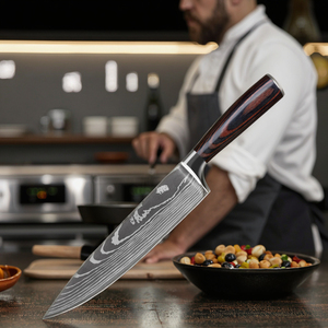Cuchillo de Chef de acero de Damasco hecho a mano de primera calidad con mango de madera, diseño personalizado, Apto para lavavajillas, alta durabilidad de Pakistán - Product Image 2
