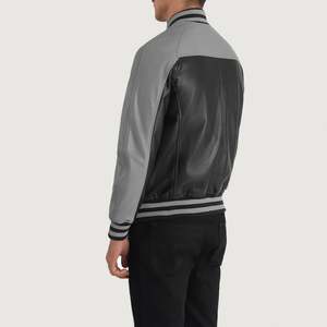 Terrance Vintage Black Grey <b>Sheepskin</b> Leather Varsity <b>Jacket</b> Water-Proof Wool Embroidered Pattern Decoration Sizes XS XL - Product Image 5