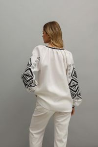 Blusa de algodón de verano informal con bordado negro de manga larga tejido de popelina Top rumano Vintage para traje de verano favorable - Product Image 3