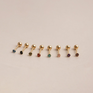 ต่างหูเม็ดกลมสีทอง14K สุดอินเทรนด์ของผู้หญิงต่างหูเม็ดกลมๆแบบกดขนาดเล็กหลากสีเครื่องประดับอัญมณีขายส่ง K-Jewelry - Product Image 4