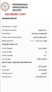 Joyas B2B D'Vins para diamantes blancos sueltos certificados de 1,50 CT, Color K Natural, FL FLOW, pureza, corte EX, pulido, para joyería - Product Image 3