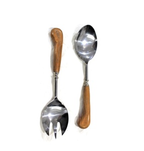 Juego de servidor de ensalada de cubiertos de plata con mango de madera de alta calidad precio al por mayor - Product Image 2