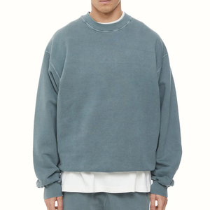 Best Quality Drop Shoulder Acid Wash Men Sweatshirts Street Wear Winter Season 100% Cotton Fleece Customized Fashion Sweatshirts - Product Image 1