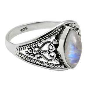 925 argent Sterling bleu feu naturel arc-en-ciel pierre de lune fait à la main bague Unique pour les filles et les femmes en gros boutique maintenant prix usine - Product Image 1