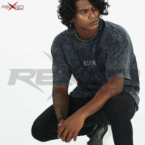 Logo personnalisé plaine hommes minéral vintage blanc t-shirt rétro couleur Shaka poids lourd t-shirts lavage à l'acide t-shirt pour hommes - Product Image 2