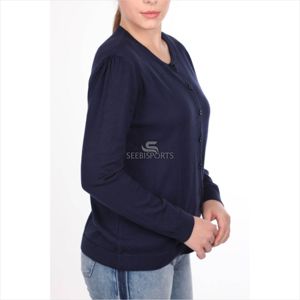 เสื้อถักถักผู้หญิงสีฟ้าติดกระดุม - Product Image 5