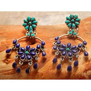 925 Sterling Silver Fine Stud Boucles d'oreilles Lapis Lazuli Turquoise Cabochon Jewelry-E0064-GS de pierres précieuses pour femmes - Product Image 4