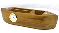 Meilleures ventes REGAL – Organiseur de bureau unique en bois sculpté en forme de bateau, horloge et décoration de table BTC-4200 280x75x60mm – Vente en gros