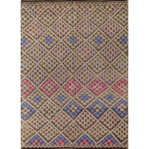 พรมขนสัตว์ถักมือสีน้ำตาลเบจ Nuray ลายเรขาคณิต สำหรับห้องนั่งเล่น ใช้ในบ้าน ทางเข้าบ้าน ห้องนอน ทางเดิน-Sdkl-25 - Product Image 1