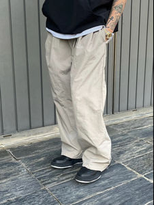 Pantalones cortavientos de nailon arrugado, pantalones de chándal con bolsillos laterales, forro interior de malla transpirable antiarrugas, pantalones holgados de talla grande - Product Image 3