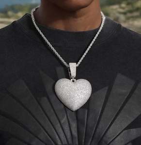 Iced Big Heart Micro Pendentif Collier Femme Fête Hip Hop Bling Bijoux Cadeaux D'anniversaire Moissanite Pendentifs Charmes - Product Image 2