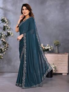Magnifique collection de saris en soie géorgette douce à séchage rapide, ornée de motifs miroir, pour les fêtes et les cérémonies de remise de diplômes - Product Image 3