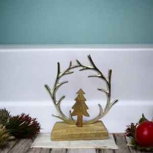 ชุดของตกแต่งต้นคริสต์มาสทำจากโลหะ3ชิ้นพร้อมฐานไม้เหมาะสำหรับวางบนโต๊ะในวันหยุดของตกแต่งบ้านตามเทศกาล - Product Image 2