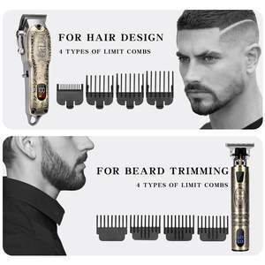 Tondeuse professionnelle vintage pour barbier avec écran numérique, kit de tondeuse en acier inoxydable, accessoires, alimentée par batterie - Product Image 3