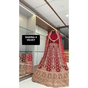 Lourd Kurti Lehenga Choli Style Indien Velours Broderie De Mariée Lehenga Avec Peplum Blouse De L'Inde - Product Image 1