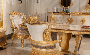 Juego de Comedor Leonar de Estilo Italiano Clásico con Madera Maciza, Tallado a Mano y Acabado en Dorado - Product Image 5