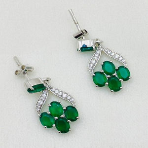 Sterling Silver <b>Earrings</b> with <b>Green</b> Onyx and Zircon for Everyday Wear and Party Events At Lowest Price - Product Image 6