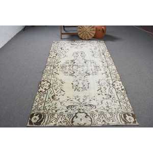 4.2x7.4 ft Vintage Rug, Turkish Area Rug, White <b>Brown</b> Camouflage Rug - Product Image 1