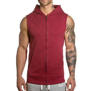 Débardeurs d'hiver à capuche avec fermeture éclair pour hommes 100% coton vêtements de sport d'entraînement de gymnastique avec impression personnalisée - Product Image 4