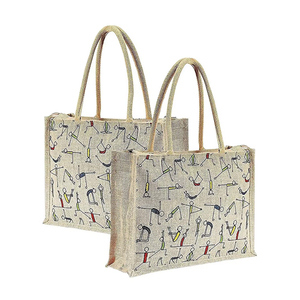 Mejor Venta de bolsas de compras de yute de algodón de calidad superior Impresión personalizada Marca Estilo de moda Cierre de cremallera Patrón de dibujos animados Precio bajo - Product Image 6