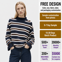 Pull en tricot rayé pour femme FNJIA, pull en tricot pour femme 7GG 100% coton, coupe ample, vêtements décontractés pour l'automne, possibilité de personnalisation OEM en gros