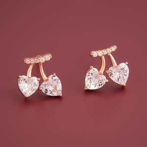 18K Gold Vintage and Trendy Drop Earrings 92.5 <b>Silver</b> Heart <b>Studs</b> 14K Gold with Emerald Cut Diamond 160948 Jewelry Collection - Product Image 1