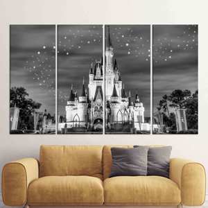Impression sur toile Château de Cendrillon : Art mural pour enfants Nuit étoilée, LOT DE 4 TOILES - Product Image 1