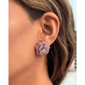 18K Gold Flower Stud <b>Earrings</b> with Diamond <b>Pearl</b> & Zircon-Wedding Engagement Party Gift - Product Image 4
