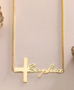 Croix nom collier, collier croix, croix bijoux, collier nom or, collier nom délicat, cadeau de fête des mères, cadeau pour elle, Gi - Product Image 2